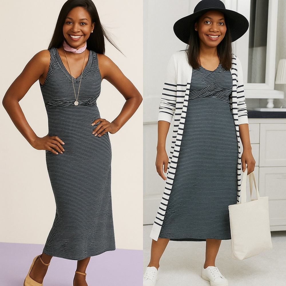 CAbi Navy and White Striped Top